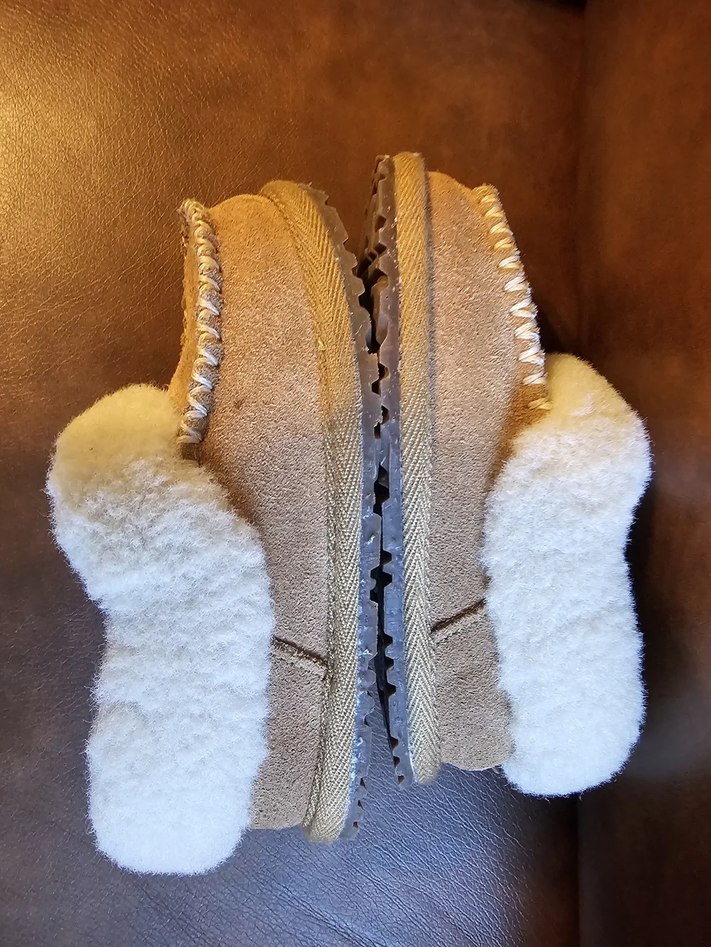 Kids Tan Faux-Shearling Moccasin Slippers
